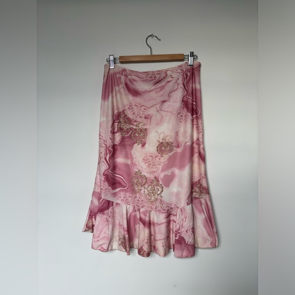 Vintage Floral Trumpet, Mermaid High Low Midi Skirt Rose Pink Size M Paris - Picture 2 of 7